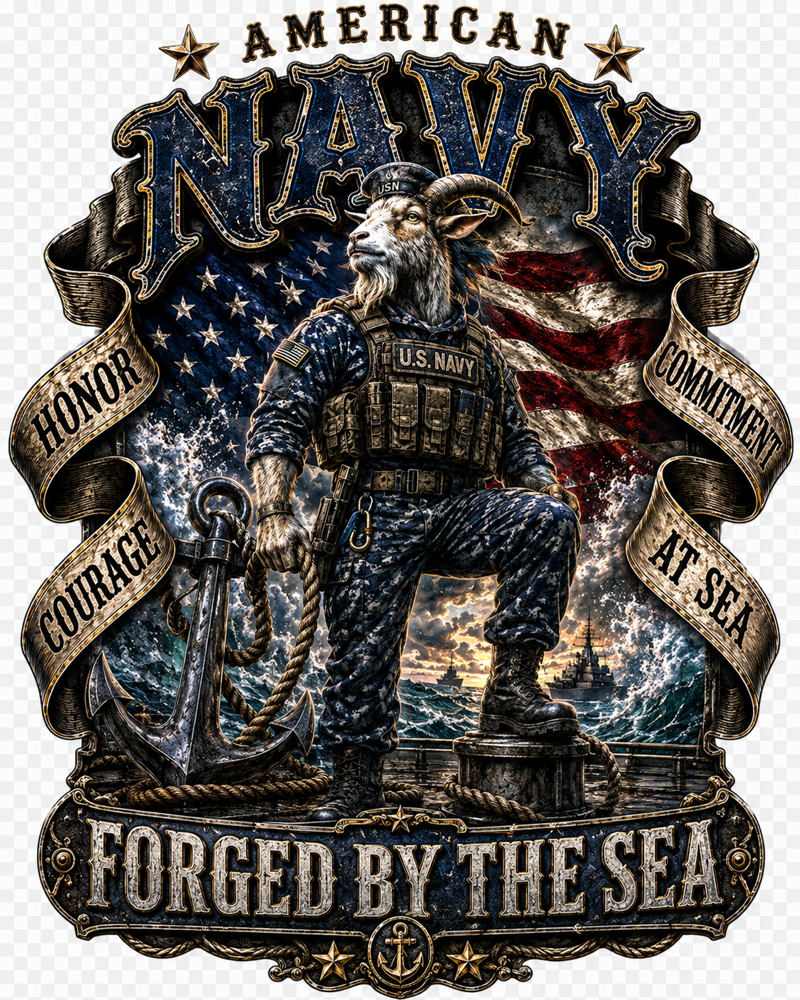 Navy 2 - American Navy Goat Tee